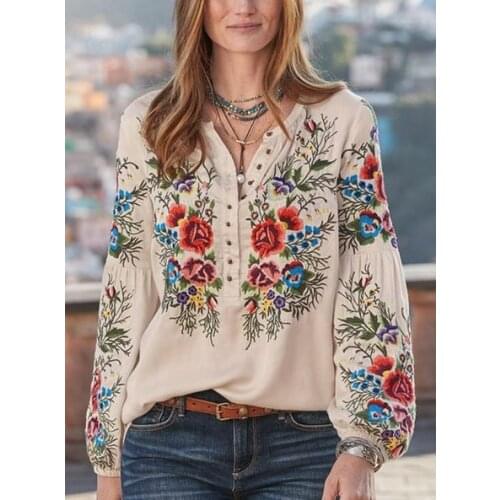 New Autumn and Winter Long Sleeve Printing Large Size Womens Shirt Loose Ladies Shirt