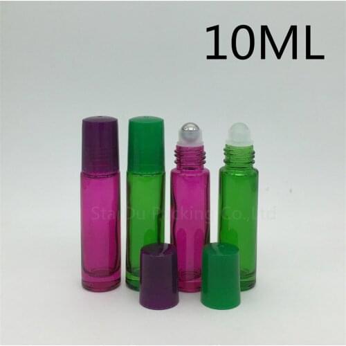 10pcs/lot 10ml green roll on perfume bottle, 10ml purple essential oil rollon bottles, small glass roller container