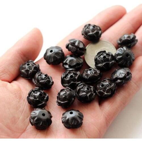10pcs Natural Black Sandalwood Ebony Carved Lotus Loose Spacer Beads,Meditation Prayer Lotus Pendant Japa Mala Buddha Jewellery
