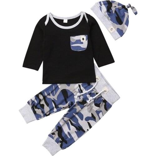 2PCS Newborn Baby Boy Infant Clothes Pocket T shirt Top Camo Pants Kids Outfits Set Tracksuit
