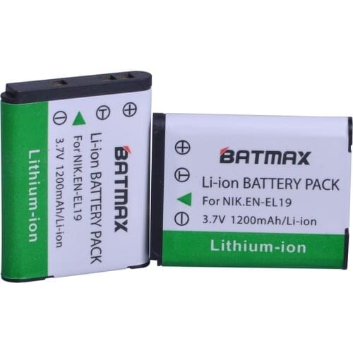 2Packs 1200mAh EN-EL19 EN EL19 ENEL19 Camera Battery for Nikon S2500 S100 S2600 S3100 S3200 S3300 S4100 S4200 S4300 S6600