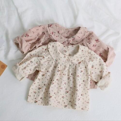 2021 New Stlye Girls Boys Printed Shirt Spring Cotton Full sleeve Fashion Babys Blouse 0-3 year QS405