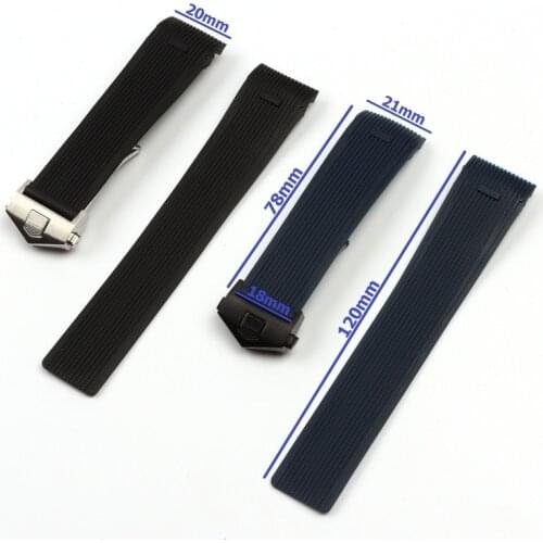 21 22mm Black Blue Curved End Silicone Rubber Thin Watchband For TAG Heuer CAY211B WAY201A Watch Strap Folding Buckle Logo on