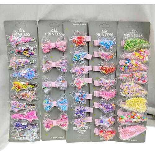 5PCS Korean Fashion Cartoon Princess Modeling Colorful Quicksand Sequins Hair Clip Women Hairpins BB Clips Hair Accessories