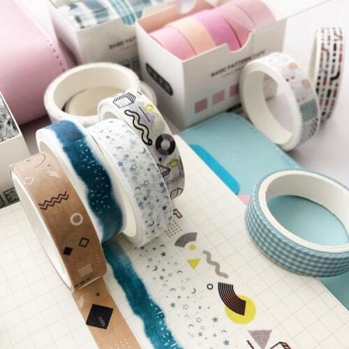 5Pcs/Lot Simple Color Printed Washi Tape Beautiful Sticker DIY Decoration Scrapbooking Masking Adhesive Tape School Stationery