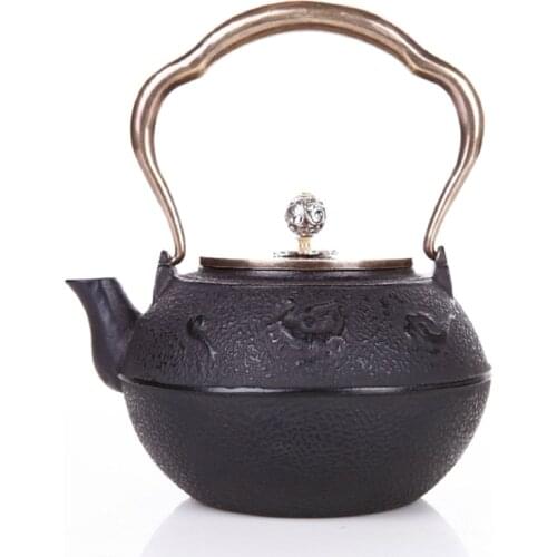 Large 1.1L Cast Iron Teapot Boling Water Making Tea Pot Copper Handle Tea Kettle Japanese Style Tetsubin Iron Bottle