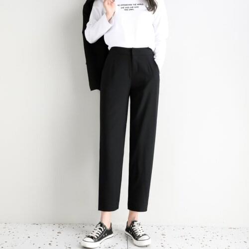 2020 New Spring Style Casual Straight Capri Pants Women Drape Leisure High-Waist Elasticity Straight-Cut Capri Pants Pockets