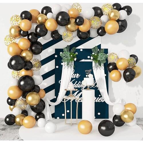 Black Gold Balloons Arch Garland Kit Party White Metallic Confetti Balloons Men Women Birthday Graduation Background Decorations