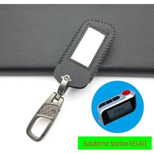 For Starline A93 / A63 Leather Key Case for Russian Version in Two-Way Car Alarm Remote Control LCD Key Fob Cover protect shell