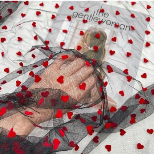 2Meters Red heart Lace Fabric For Evening/Wedding Dress Fashion Organza Lace Trim Diy Dance Clothing Sew On Accessories