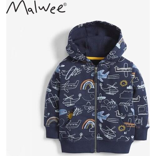 Toddler Boys Jackets Casual Cotton Kids Outwear Autumn Winter Child Cartoon Airplane Print Hooded Coat for Boy 2-7 Y Kids Jacket