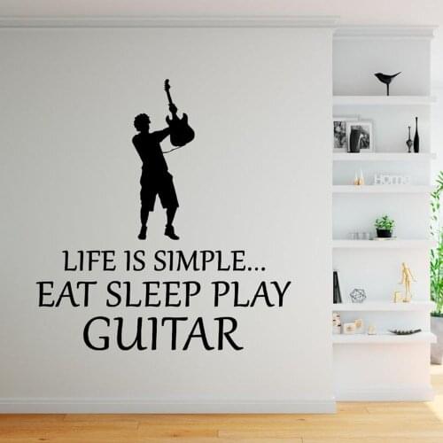Life Is Simple Guitar Wall Decals Hmoe Decors Boys Room Living Room Vinyl Wall Stickers Removable Mural Guitar Room Decor S082