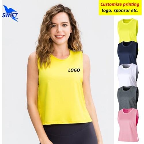 Customize LOGO Sleeveless Yoga Shirt Women Quick Dry Loose Gym T-Shirts Running Fitness Sportswear Vest with Mesh Patchwork