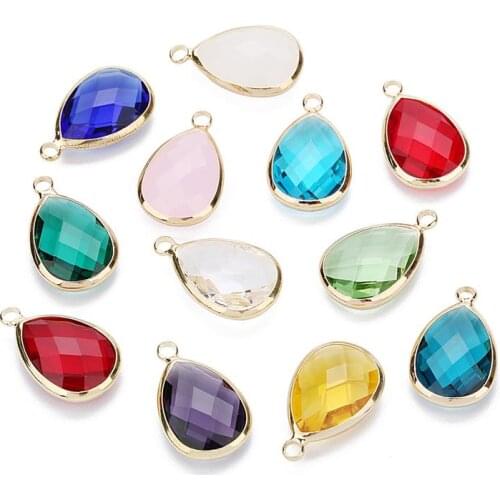 LOULEUR 12 Colors Water Drop Glass Pendant KC Gold Copper Crystal Necklace & Pendant for Women Diy Jewelry Makings Findings
