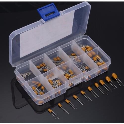 Mayitr 100pcs Tantalum Capacitor High Precision 16V 10 Values 1uf-100uf Assortment Kit Set with Box