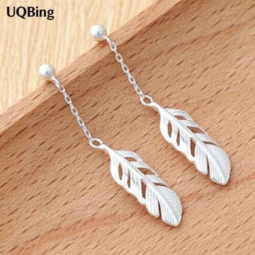 Fashion 925 Sterling Silver Long Feather Drop Earrings For Lady Girl Jewelry Wholesale