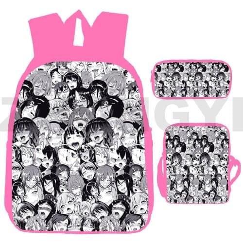 Fashion 3 Pcs/Set Ahegao Backpacks for School Teenagers Girls Anime 3D Print Kawaii Hentai Schoolbags Laptop Pink Book Bag Women