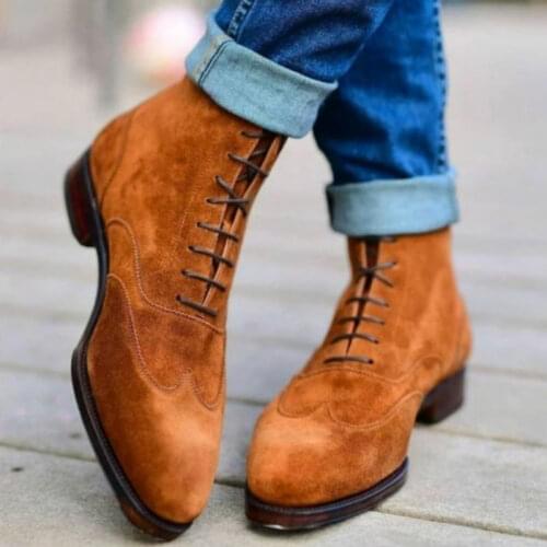 Men New Brown Suede Lace Up Ankle Boots Casual Classic Martin Boots British Style Motorcycle Boots Comfortable Hot Sale AQ239