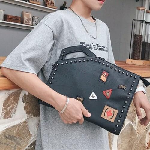 Rivet Appliques Mens Clutch Bag Luxury Design Clutches Bag Men Shoulder Bag PU Leather Handbag Crossbody Bag Clutch For Ipad