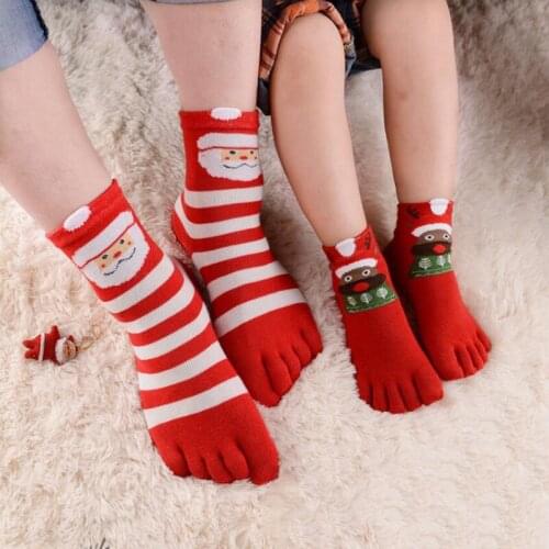 5 Paris Unisex Five Toe Socks Casual Winter Family Christmas Stripe Socks Cute Child Tree Snow Elk Santa Couple New Year Present