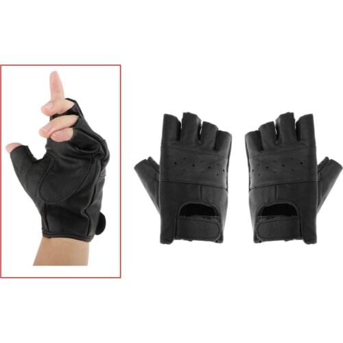 Mens Unlined Leather Gloves Fingerless Half Finger Gloves Biker Motorcycle Driving Riding Cycling Shooting Tactical