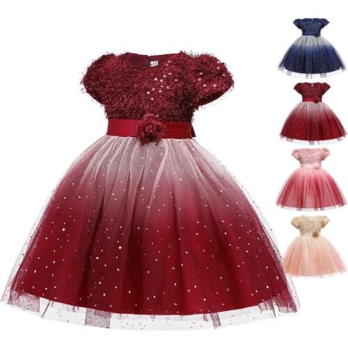 Girls Dresses Kids Ball Gown Dress for Girls Lace with Flowers Sequined Princess Sweet Childrens Dresses for Party Wedding New