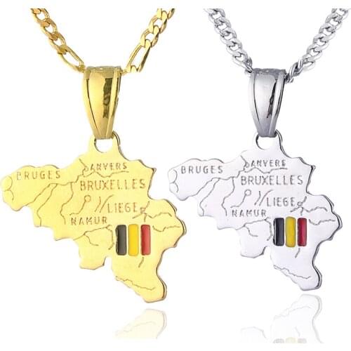 Map of Brussels pendant & 45cm/60cm necklace ,Gold Color /white gold country map Bruxelles jewelryP92