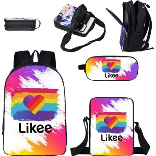 LIKEE Video App Backpack 3D Print Likee 3pcs/set Bag Double Layer Zipper Back Pack Pencil Case Bagpack Russia Heart Cat Type