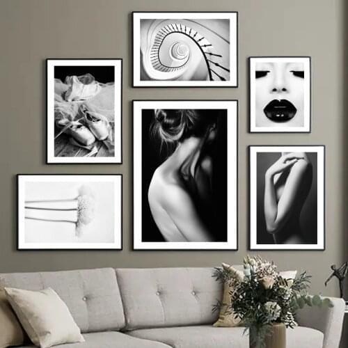 Nordic Vintage Poster Black White Fashion Sexy Ballet Girl Flower Wall Art Print Canvas Painting Decor Pictures For Living Room