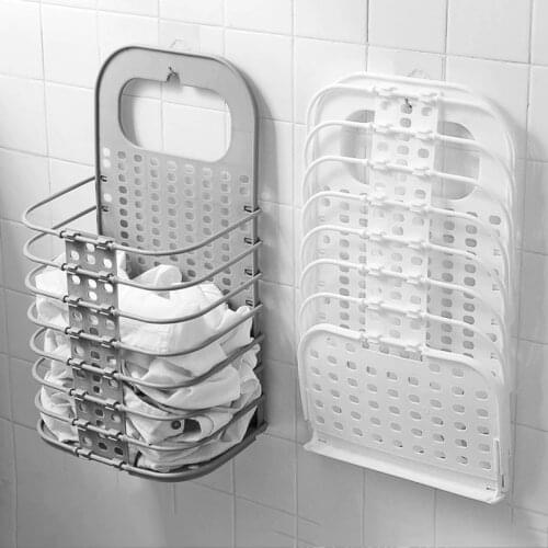 Foldable Hamper Bathroom Organizer Clothes Storage Basket Laundry Bucket Wall-mounted Plastic Storage Rack for Home Storage