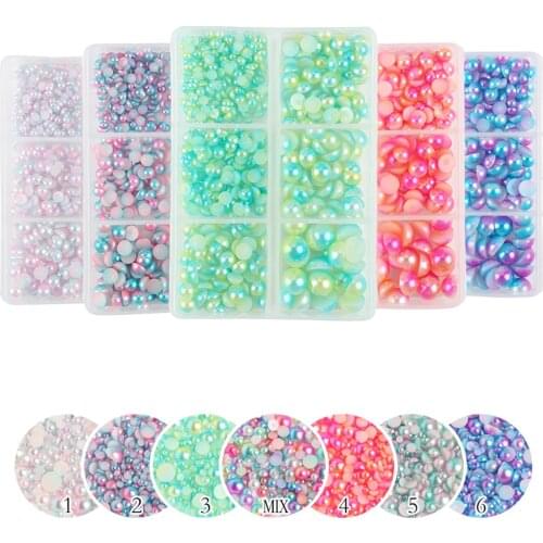 Mixed 600pcs/1box 3/4/5/6/8mm Mermaid AB Half the pearl sticker for DIY Dress decoration accessories handmade Creative sticker