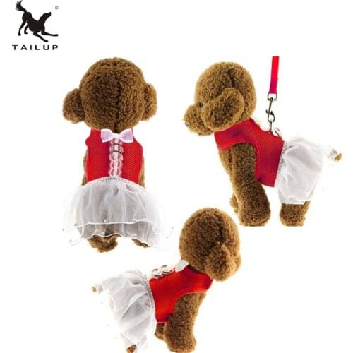TAILUP Small Pet Supplies Summer Clothes For Dogs Puppies Chihuahua Wedding Dress Pink Princess Style Harness And Leash 2 in 1