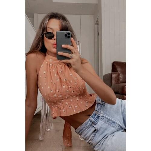 Flower strap halter sexy inner vest top design sense niche hanging neck ins tide outer wear suspenders female summer