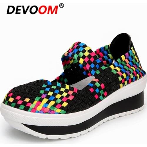 Comfort Shoes for Women Fashion Breathable Woven Shoes Womens Casual Shoes Soft Damenschuhe Height Increase Women Platform Flats