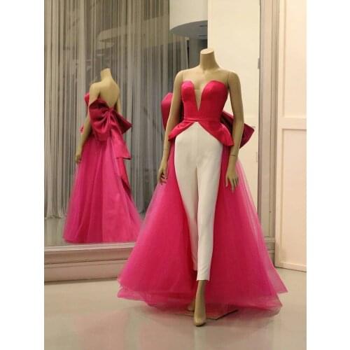 Evening Dresses Sleeveless Sequins Beaded Feathers Floor Length Jumpsuit Prom Party Gowns With Cape robe de soirée de mariage