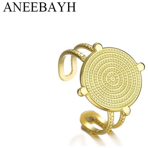 Vintage Stainless Steel Gold Adjustable Rings For Women Punk Hollow Layered Texture Round Engagement Open Rings Wedding Jewelry