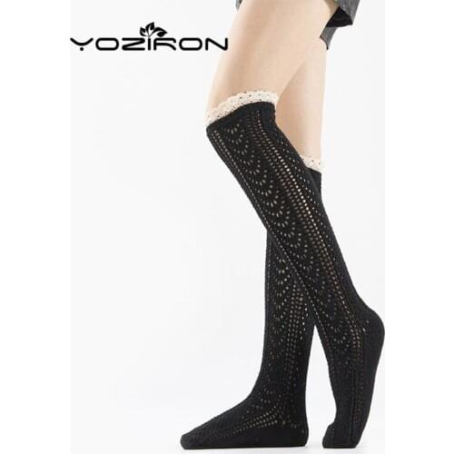 YOZIRON Lace Hollow Black Leg Warmers Women Winter Girls Knitted School Uniform Socks Casual Autumn Female Gaiters LegWarmers