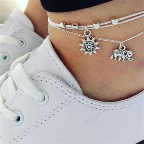 Jewelry elephant sun three layer multi layer fashion womens foot chain alloy bracelet