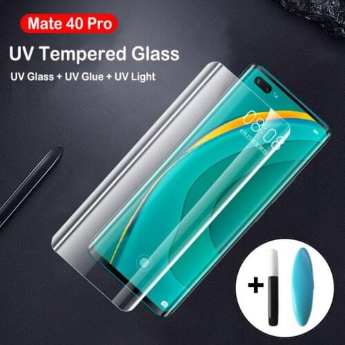 UV Tempered Glass For Huawei Mate 40 Pro Screen Protector UV Liquid Full Glue Film Mate 40 5G Glass Film With Oleophobic Coating
