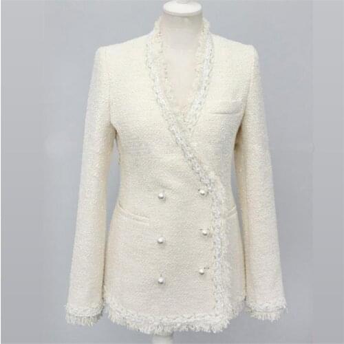 High quality pearl buckle temperament fashion tweed retro tassel short jacket autumn warm lady coat2017 new A538