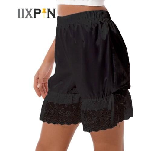 Women Lace Ruffles Lolita Bloomers Cute Pumpkin Shorts Bowknot Nightwear Elastic Waistband Satin Short Pants Women Loungewear