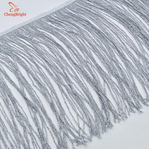 CHENGBRIGHT Nice 1Yard 20cm Wide Silver Lace Fringe Trim Tassel Fringe Trimming Dress Stage Clothes Accessories Tassel Fringe