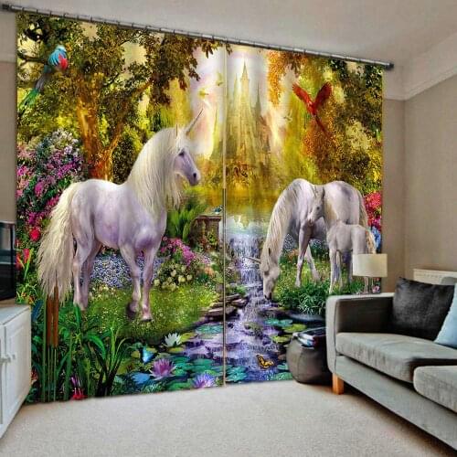 Animal park horse curtains 3D Curtain Luxury Blackout Window Curtain Living Room