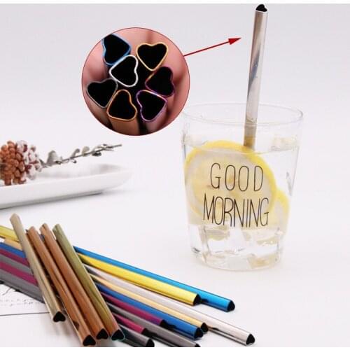 1PC 21.5cm Drinking Straw Colorful Metal Straw Reusable Love Heart Bubble Tea Straws Stainless Steel Drinking straw