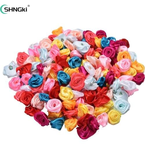 100 Pcs Mini Mixed Colors Small Rose Flower Handmade Satin Rose Head Wedding Scrapbooking Decoration Sewing Supplier Accessories