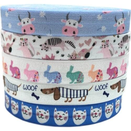 10Y 15mm Cute Animal Print Fold Over Elastic FOE Ribbon Webbing For Headwear Hair Sewing Accessories