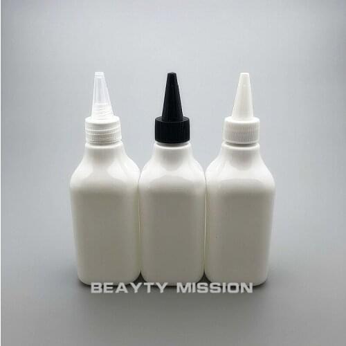 200ml 24pcs/lot empty plastic square bottle white pet bottle with transparent/black/white Twist Top Caps pointed mouth top cap