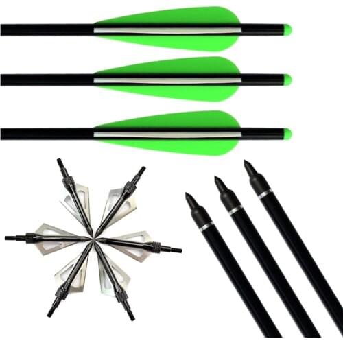 6 pcs Crossbow Bolts Aluminum Arrows 2219# + 6 pcs 100gr Broadheads Black color for Archery Outdoor Hunting