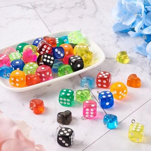 90pcs/Box Transparent Heart Dice Charms for Earrings Keychains DIY Resin Pendants Crafts Jewelry Making Accessories Mixed Color