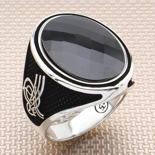 925 Sterling Silver Ring With Black Stone For Men Zircon Gemstone Gift For Him Mens Rings Handmade - Turkish Jewelry